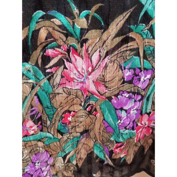 Vintage Risa Ann New York Womens Floral Sheer Top Size 18 1/2 Black 3/4 Sleeve - Picture 5 of 10